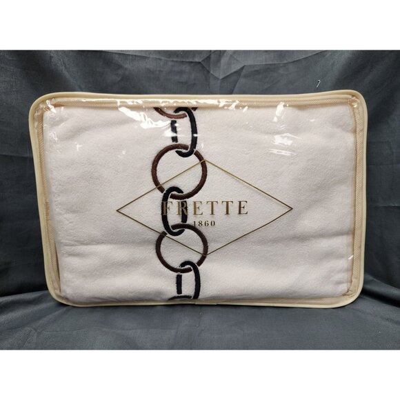 Frette Links Embroidery Hand Towel 24 in x 43 in White Brown Cotton NEW! - Picture 1 of 5